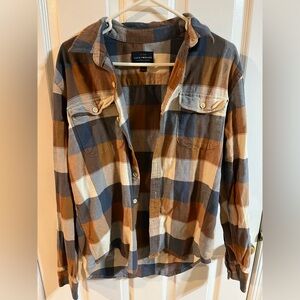 Lucky Brand Men’s Saturday Stretch Blue, Rust & Cream Plaid Button-Down Shirt